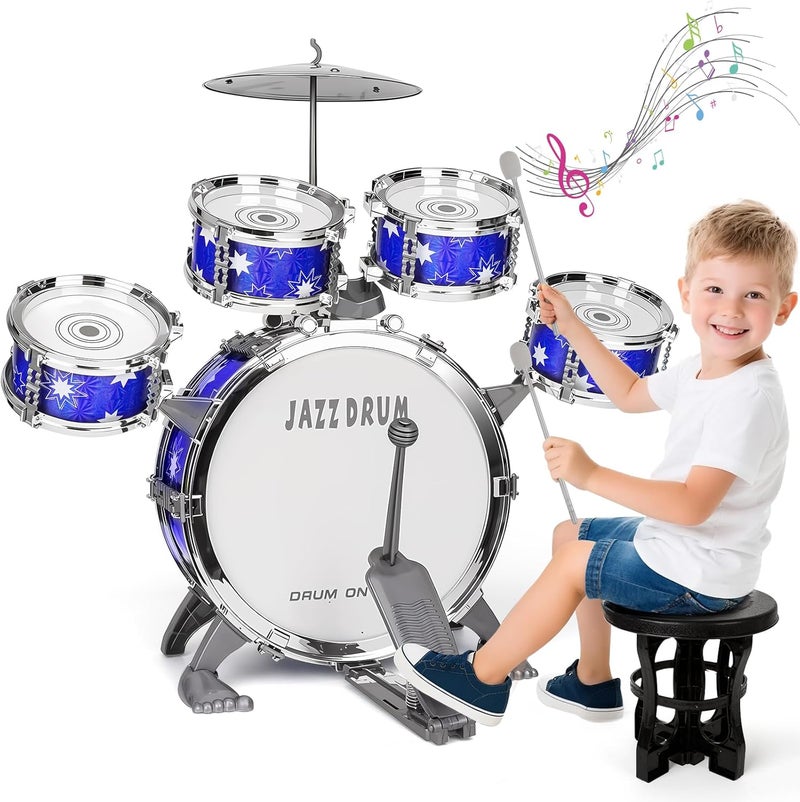 Drmukie Upgraded Drum Set for Kids 3-5 Toddler Toy Ages 2-4 Jazz Drums Kit with Stool Musical Instrument Toys for 3 4 5 Year Old Girls Boys Gifts - Image 1